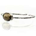 Sterling Silver Cuff Bracelet with Faceted Smoky Topaz Gemstone Jewelry